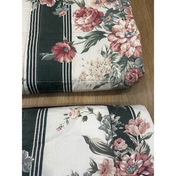 Pair Vintage Croscill Granada Quilted Pillow Shams Standard Roses Stripe Green - Picture 5 of 7